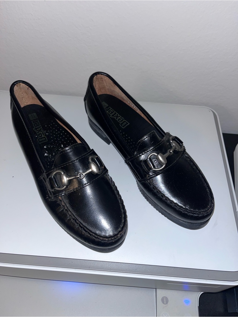 DEXTER Black Leather Horse Bit Loafers for Women